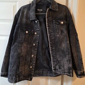 Distressed Black Denim Jacket- 2X